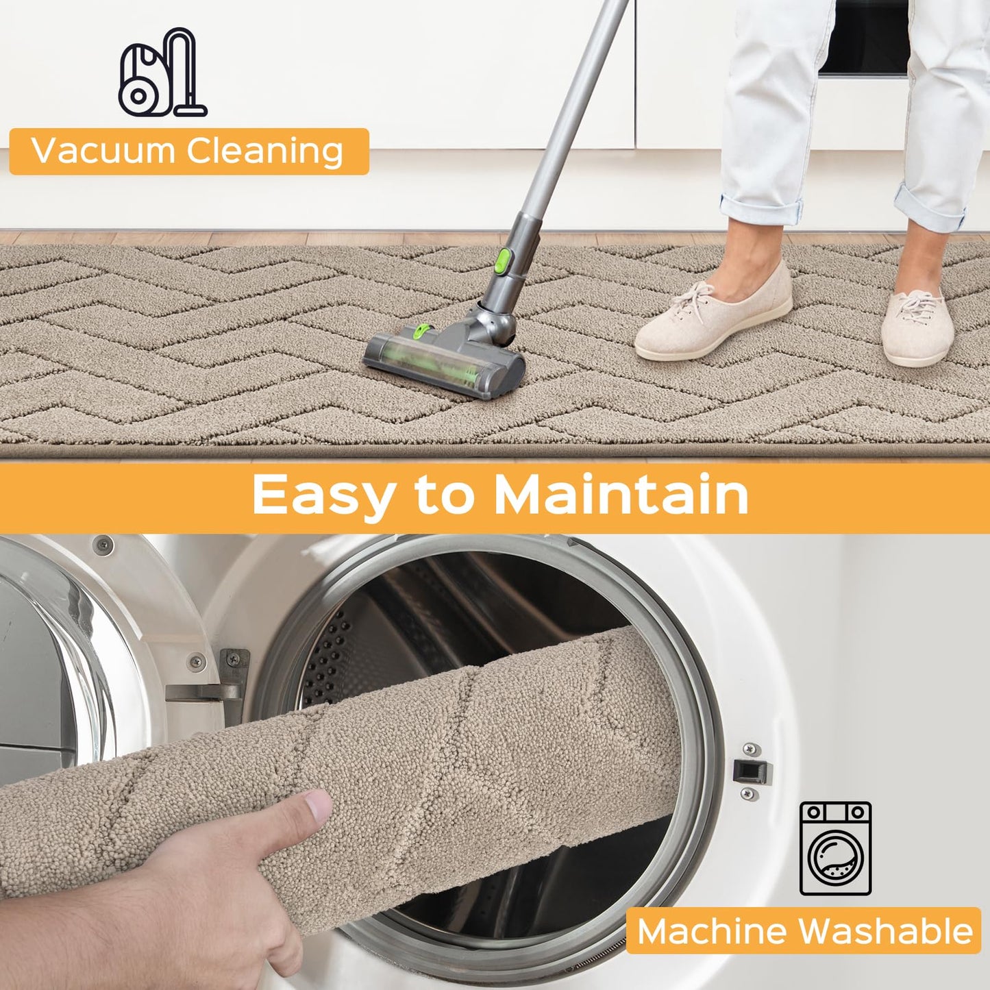 anllugs Machine Washable Kitchen Rugs 24" x 36", Non-Slip Kitchen Runner Rugs Mats for Floor, Absorbent Comfort Standing Mats for Kitchen, Sink, Laundry and Hallway, Taupe