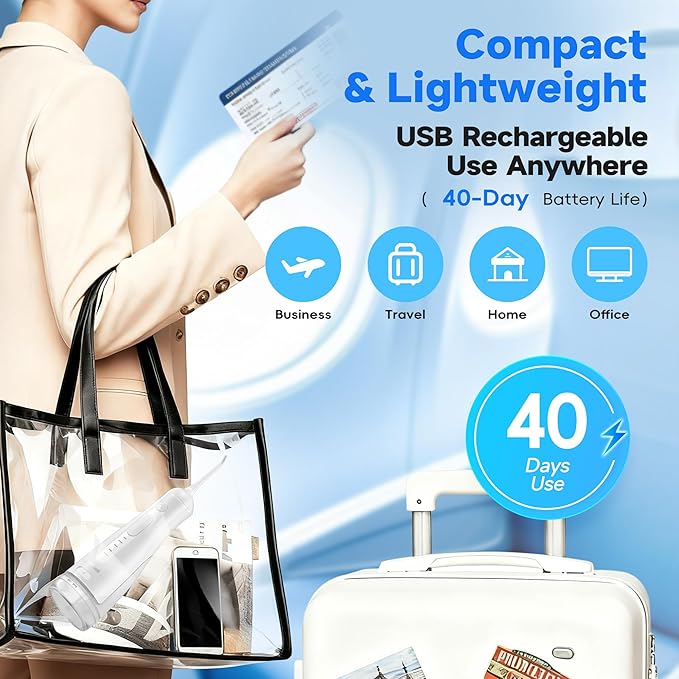 Mornwell Water Dental Flosser Cordless for Teeth Cleaning, 5 Modes Waterproof Oral Irrigator, 300ML Rechargeable Gum Braces Flossers Cleaner, Portable Electric Flossing Machine for Travel Home (White)