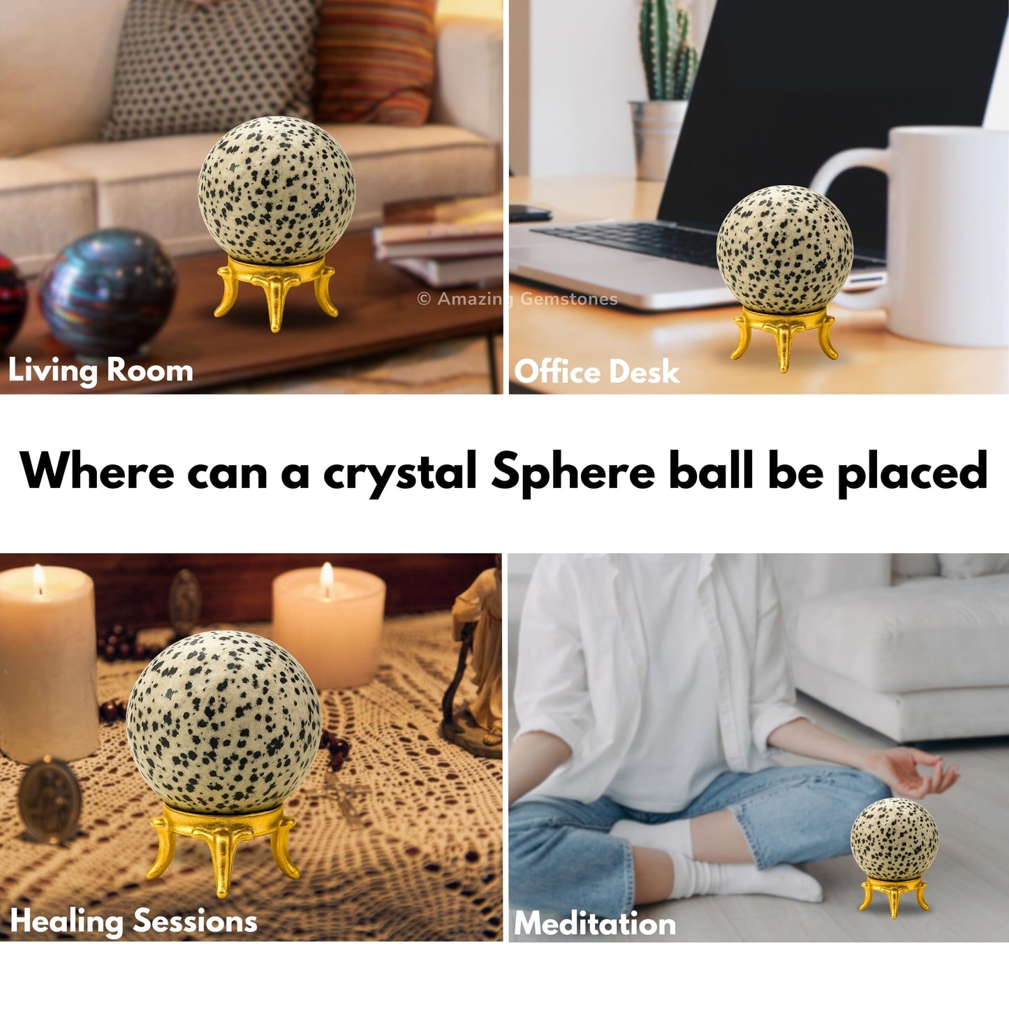 Amazing Gemstone Dalmatian Jasper Crystal Ball with Stand - 2 Inches Crystal Sphere Meditation Balls for Witchcraft and Decorative Balls