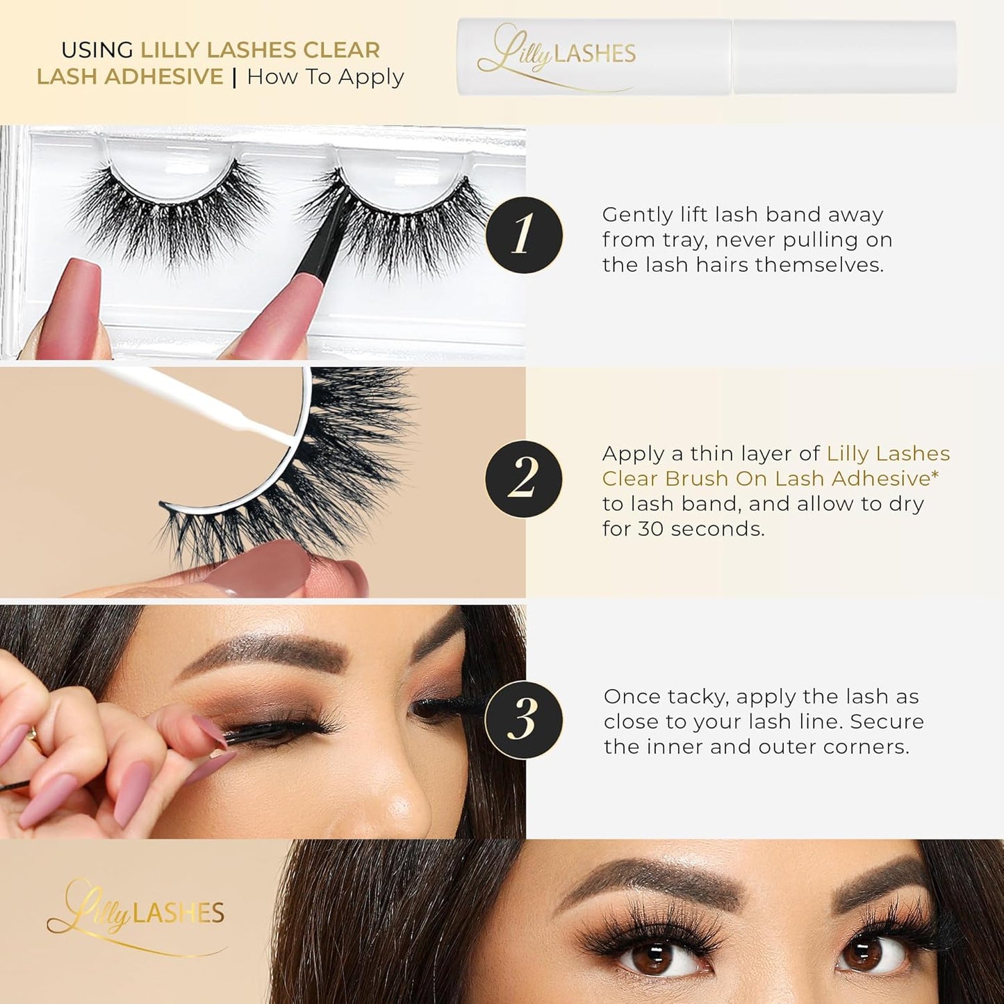 Lilly Lashes Miami Lite Faux Mink Strip Lashes, Light Brown, Reusable, No Glue Included