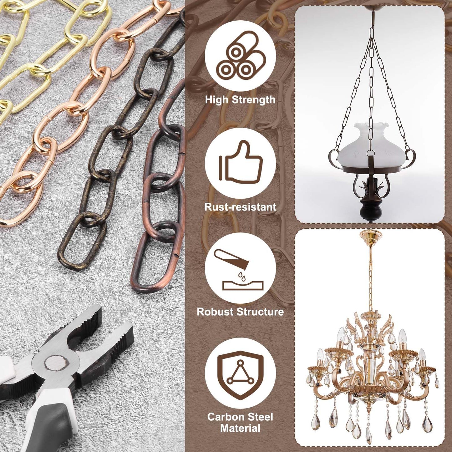 uxcell 6ft Lighting Hanging Chain, 3mm/0.12" Looping Metal Pendant Chandelier Chain Extension with 2 Quick Link Lock for Hanging Plant Pendant Chandelier Light Fixture, Light Silver