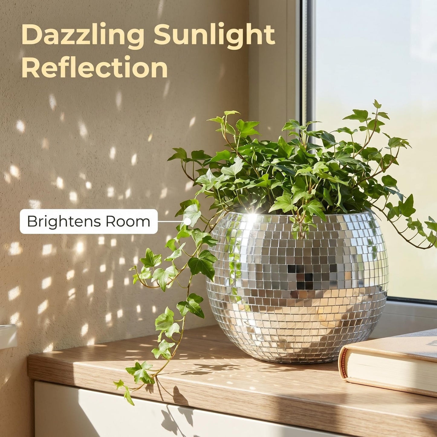 BAOBYAO Disco Ball Planter,Disco Ball Vase,Plant Pot,Flower Pot,Mirror Plant Holder,Plastics Self Watering Disco Decor Planter for Small Plant, Party,Table,Office,Kitchen,Silver,4X5IN
