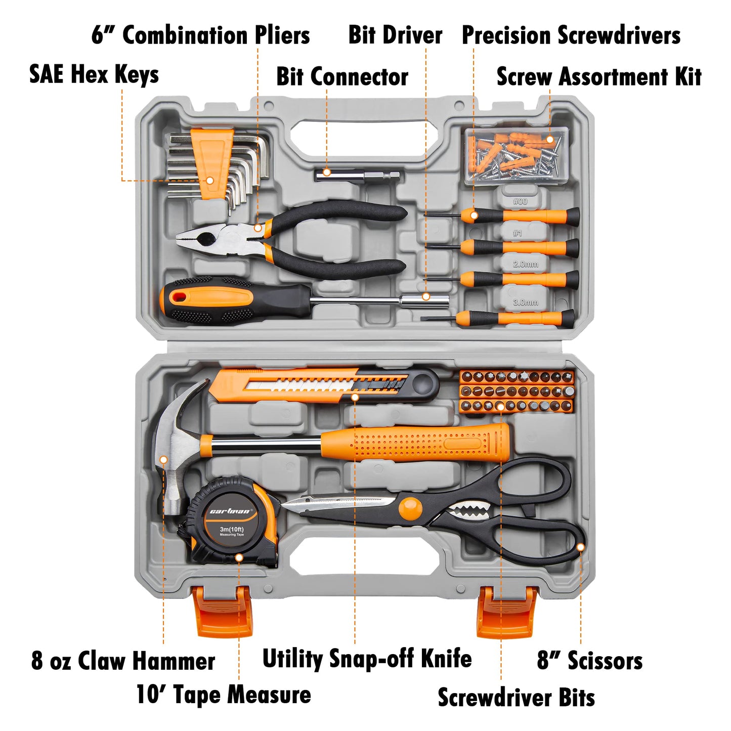 CARTMAN Home Tool Set Kit, Basic Household Hand Tools with Storage Case Light Orange