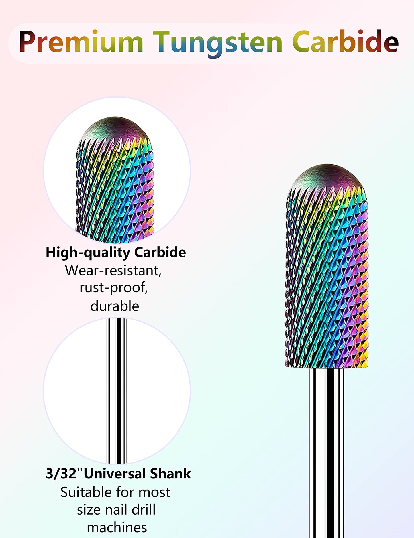 10pcs Nail Drill Bits Set, IAGBIBU Electric Nail Drill Kit Tungsten Carbide Nail Drill Bits for Acrylic Poly Nail Gel Polish, 3/32 inch Professional Nail Bits Manicure Pedicure Remover Home Salon Use