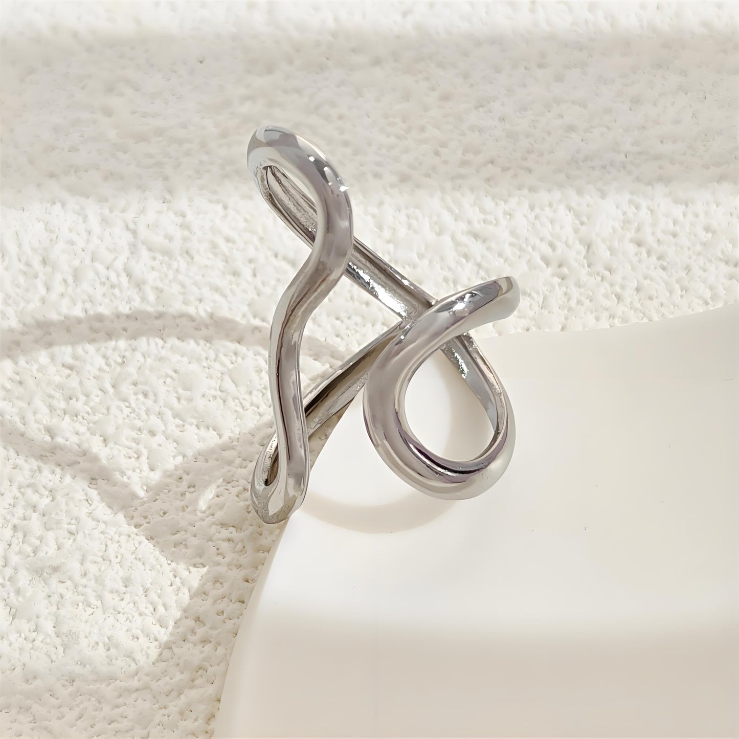 AIETUE Chunky Rings For Women, Gold Silver Thumb Ring Asymmetrical Wavy Curve Ring Adjustable Non Tarnish Dainty Stainless Steel New Year Anniversary Birthday Jewelry Gift (Wavy Silver 2Pcs)