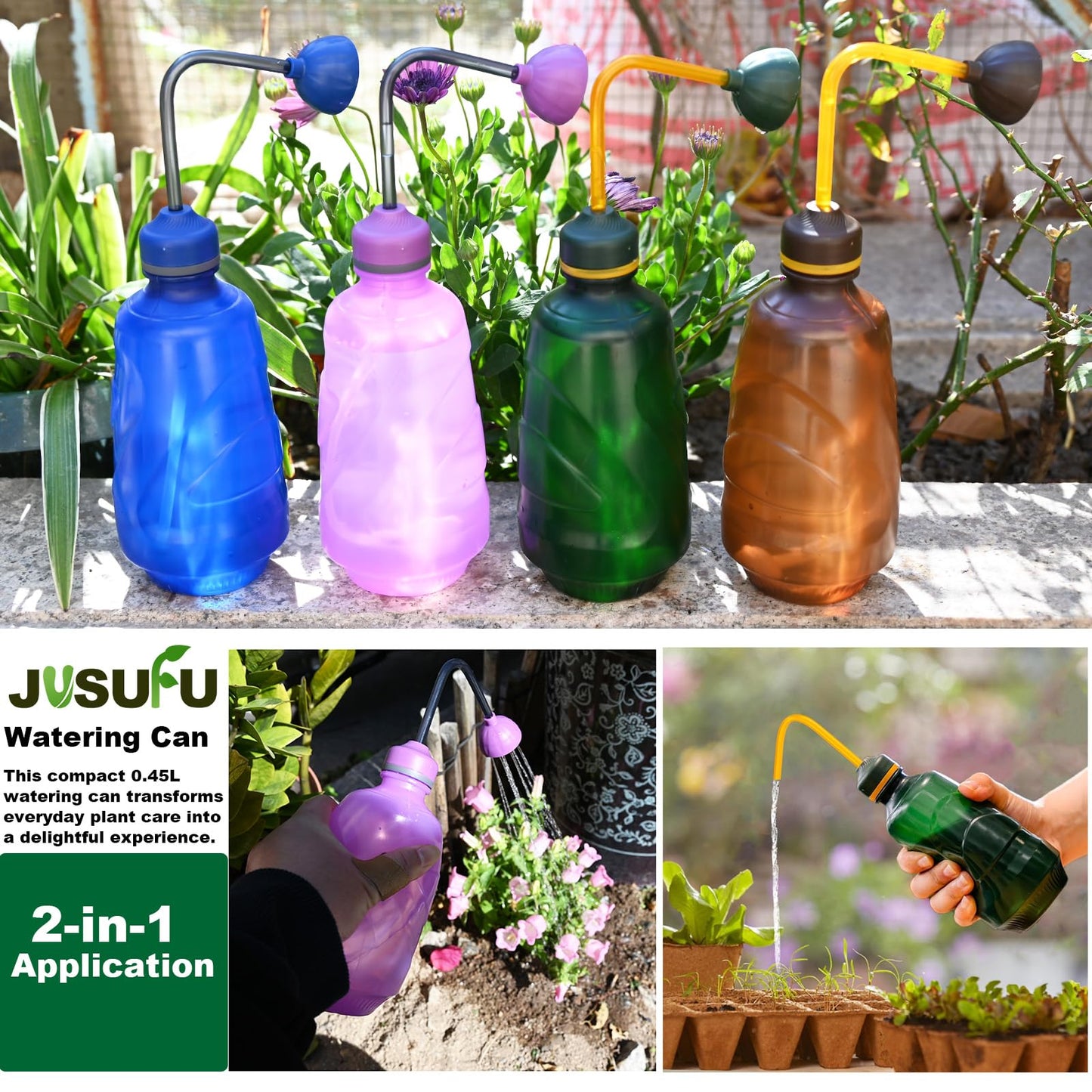 2 Pack Watering Can for Seedlings, Small Watering Can for House Plant Garden Flower 0.45L (Purple)