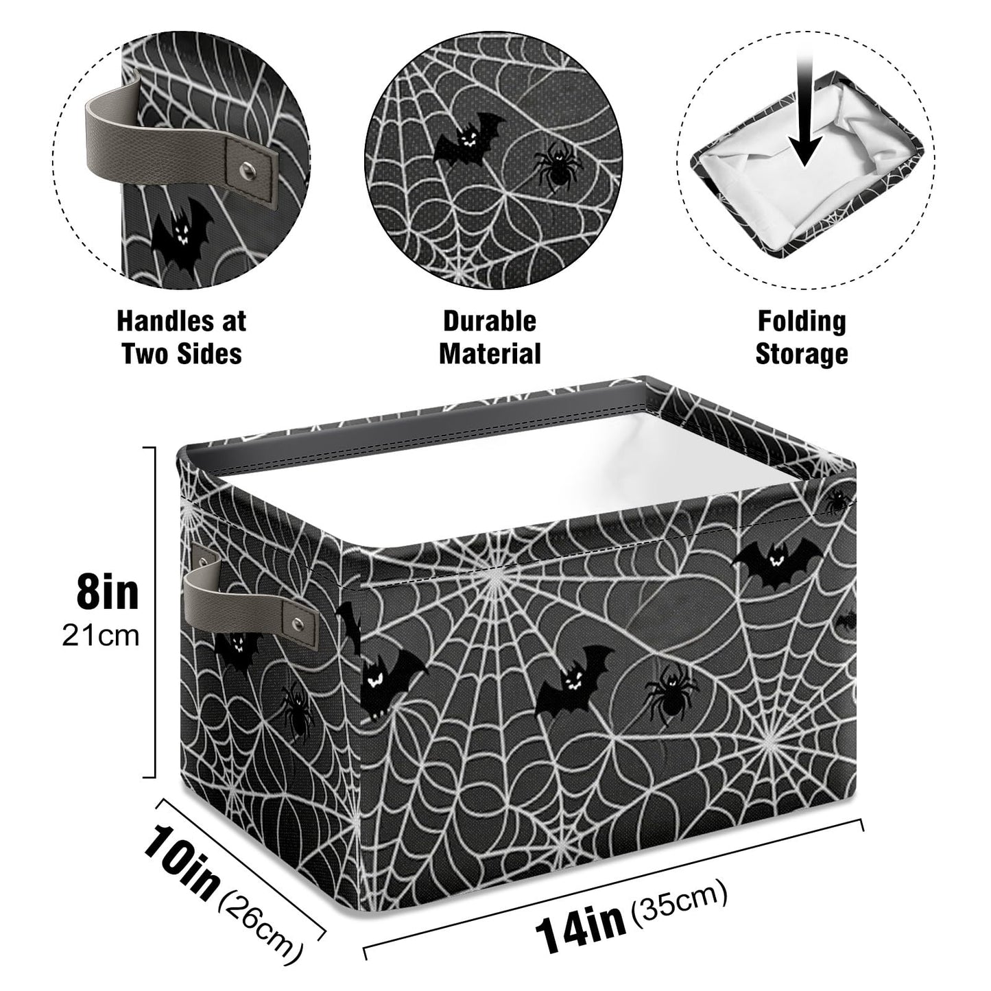 AHENGPAIG Halloween Baskets,Spider Web Bat Storage Bins with Handles for Men, Foldable Organizer Storage Boxes 14 x 10 x 8