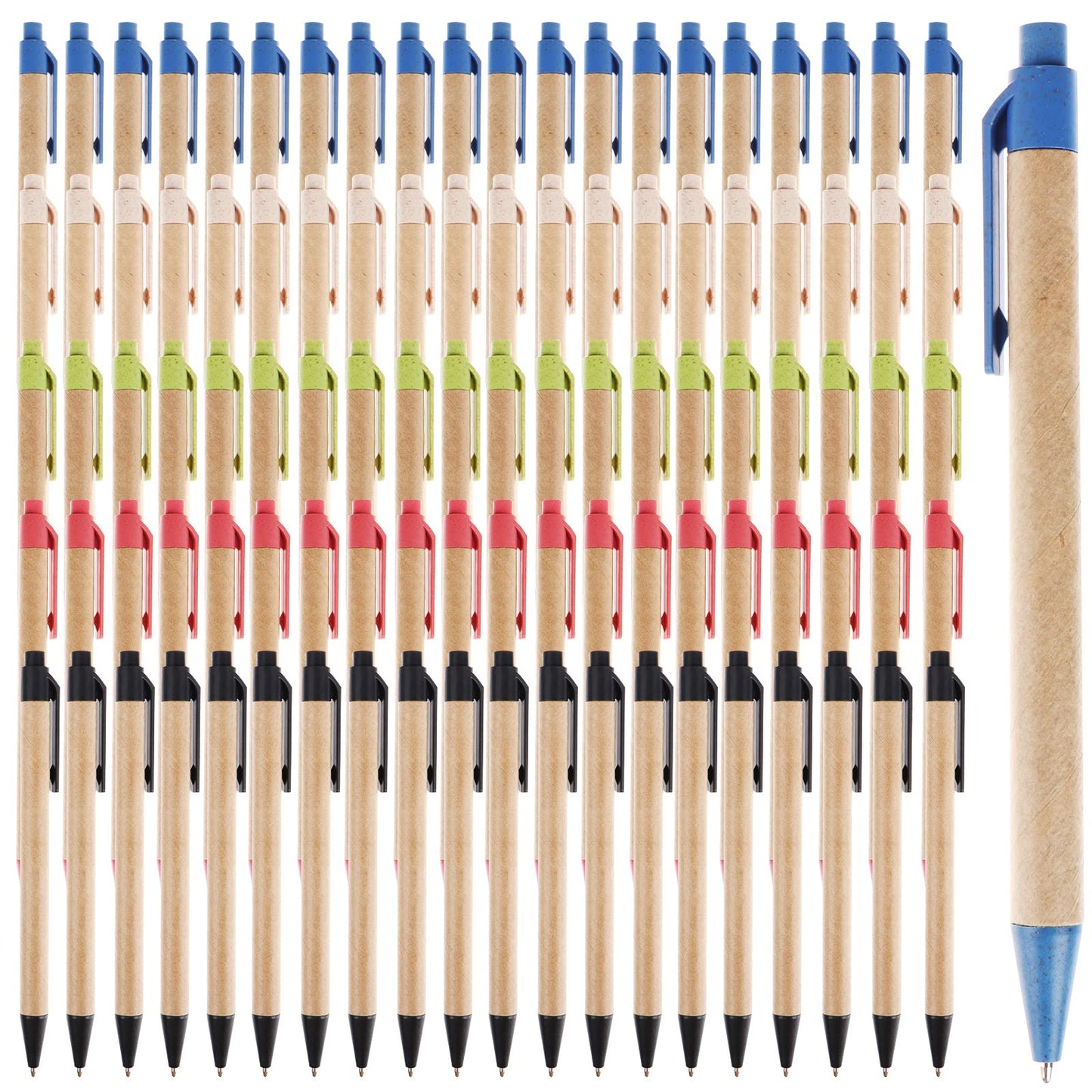 PIAOPIAONIU 100 Pcs Eco Friendly Pens Recycled Writing Ballpoint Pens Medium Point (1mm) Retractable Rollerball Pens Black Ink Click Pens for Notebook Office School Supplies