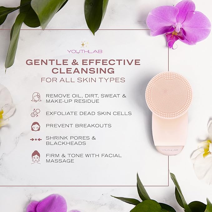 SoniGlow, Pink, Silicone Facial Skin Cleansing Brush, Electric, Vibrating, Scrubber, Hygienic, Exfoliation, Massage, Firm, Tone, Blackheads, Pores, Waterproof, Rechargeable, Makeup Removal