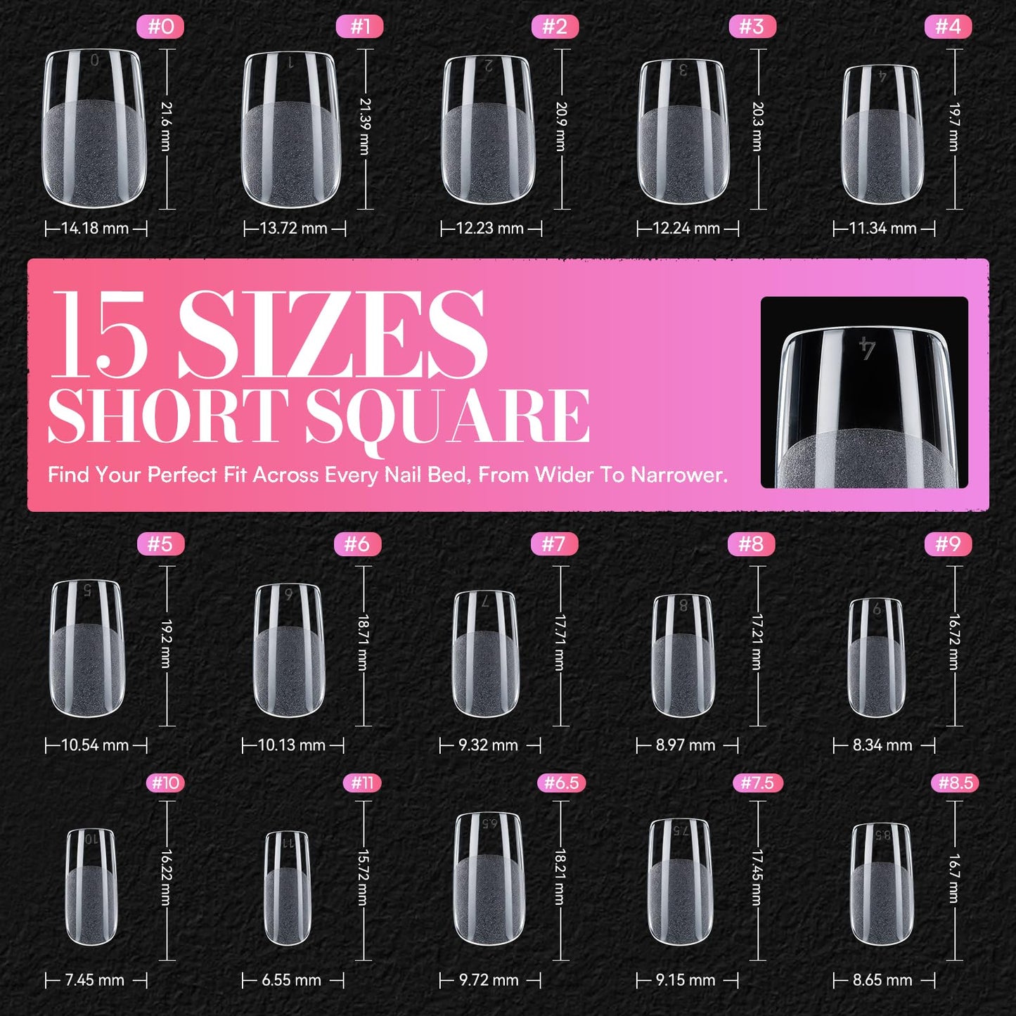 Makartt Short Square Nail Tips: 240PCS, 15 Sizes, Pre Shaped Clear Acrylic Fake Nails- Full Cover Half Matte Soft Press On Nail Extensions Long-lasting Supplies Salon and DIY at Home
