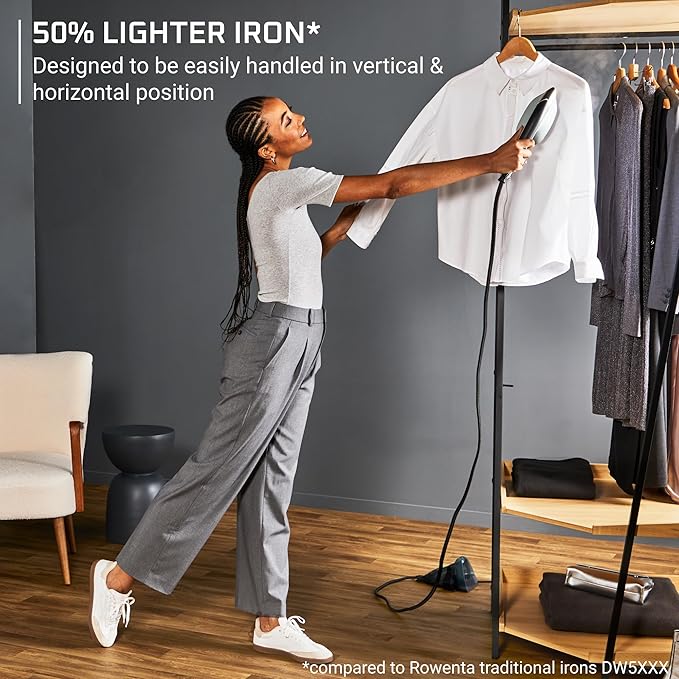 Rowenta, 2-in-1 Duo Force Iron and Steamer for Clothes, 1700W Steam Iron, Stainless Steel Soleplate, Ultra-lightweight, Detachable 13.5-oz Water Tank, 30s Heat-Up, Anti-Drip, Black & Green, JR4030