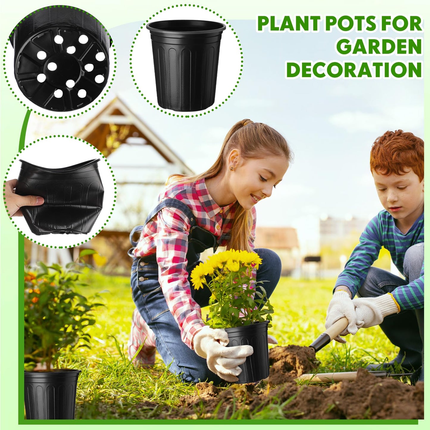 FoldTier 300 Pcs 2 Gallon 1 Gallon Plant Nursery Pots Bulk Flexible Plastic Flower Seed Starting Pot with Drainage Hole Label Tools Container for Seedlings Cuttings Succulent Trade Tree Outdoor