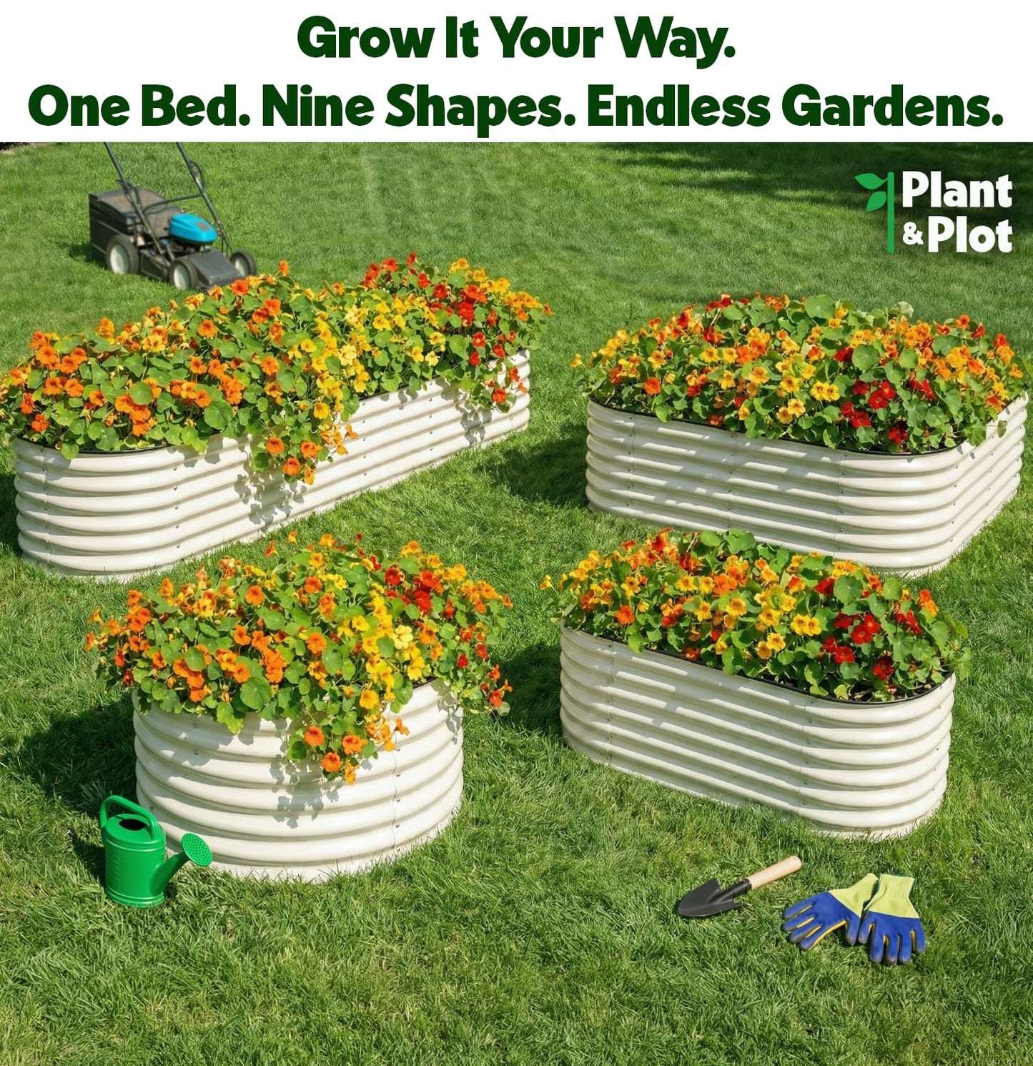 9-in-1 Galvanized Steel Raised Garden Bed // 8×2×1.5 ft Modular Planter for Gardening, Vegetables, Flowers // 18" Tall Metal Raised Garden Beds Outdoor (White) // Patented Design Planter Box