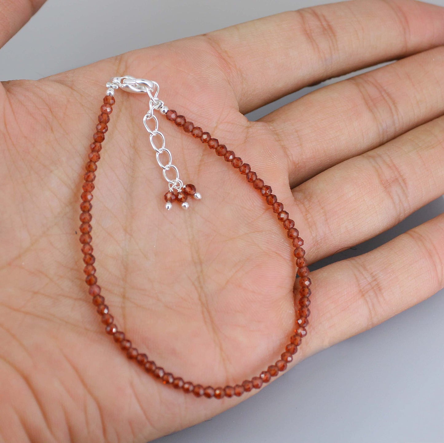 Gempires Red Garnet Dainty Bracelet for Women | Handmade 2.5 mm Faceted Beads | Minimalist Stacking Jewelry | Adjustable Lightweight Design | January Birthstone Gift