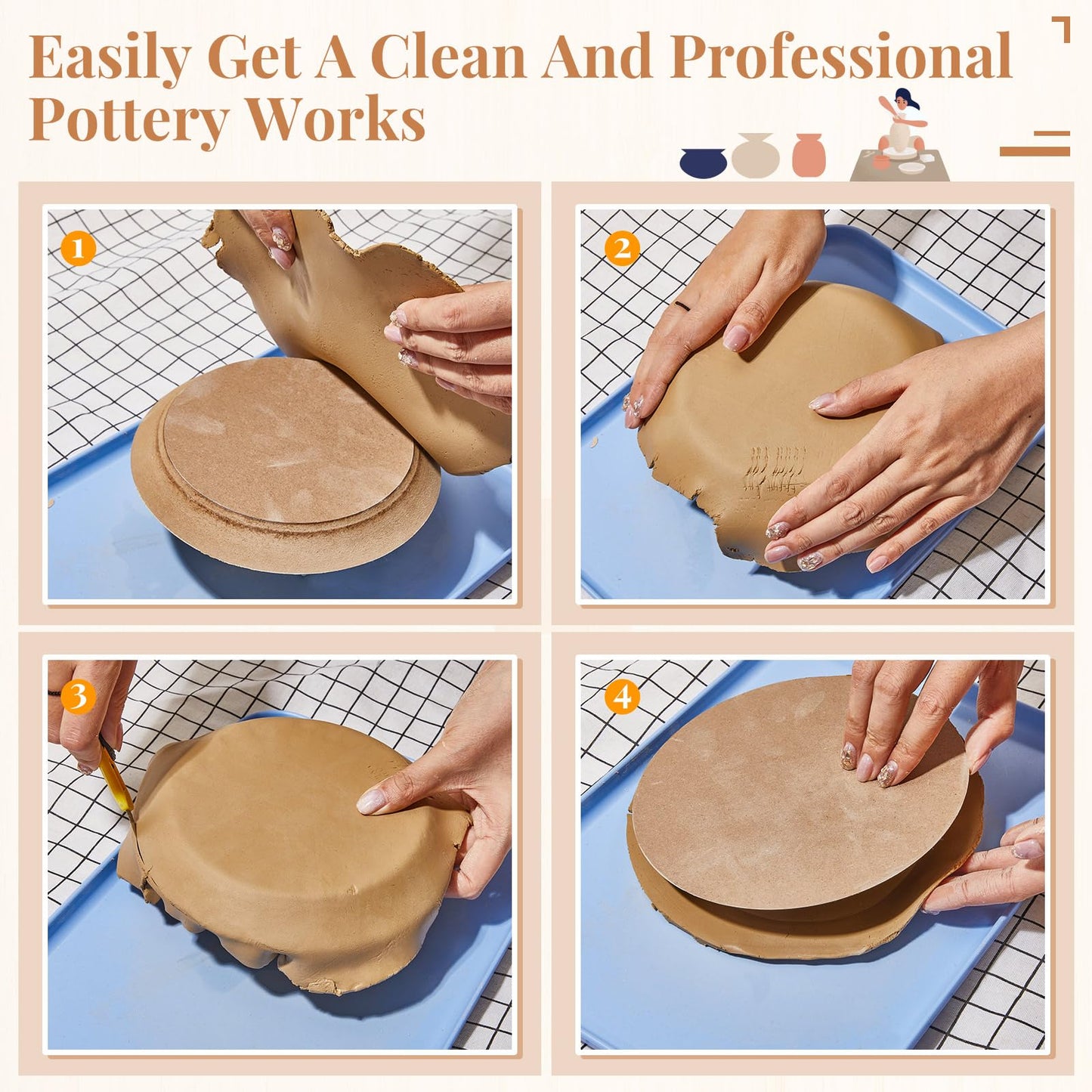 Sunnychicc 18 Pcs Ceramic Mold for Clay Wooden Pottery Molds for Clay Slump for Pottery Ceramic Plate Tools for Handbuilding Dish Plate, 6 Shapes, 18 Sizes