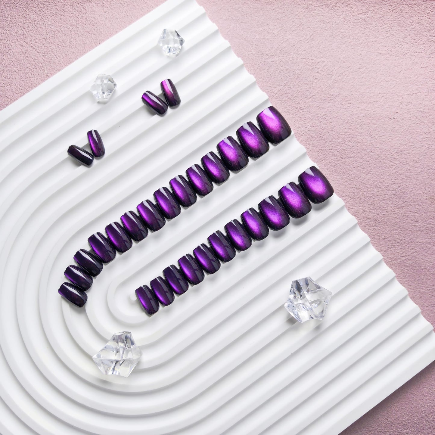 KQueenest Purple Cat Eye Press on Nails Short, 30 Pcs Acrylic Press on Nails Square, Sparkly Glitter Black Fake Nails Press on Short, Reusable Chrome Soft Gel Glue on Nails for Women, Gothic Design
