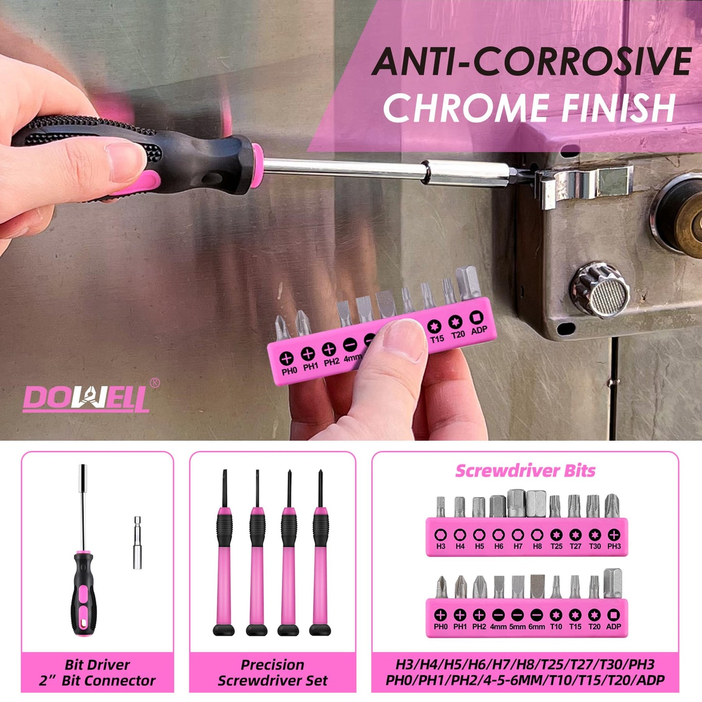 DOWELL 40 Pieces Home Tool Set Pink, General Household Hand Tool Kit with Plastic Toolbox Storage Case, Mini Repair Tool kit for Women, College Students, Home Use & More
