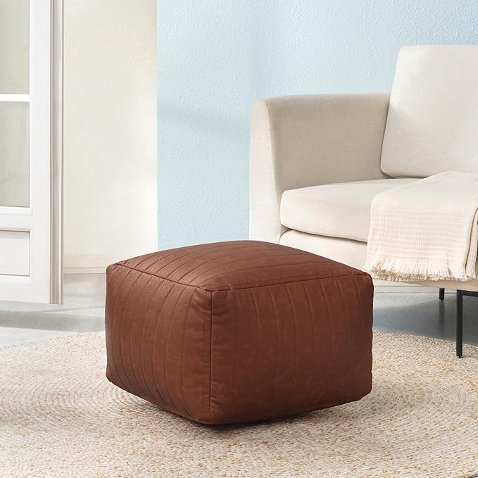 Anji Mountain 100% Handmade & Handcrafted Comfortable Home Décor Pouf Ottoman Footrest for Living Room, Bedroom, Nursery, Kidsroom, Patio Furniture - (22" x 22" x 16" - Cognac)
