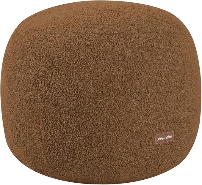 MeMoreCool Stuffed Round Pouf Ottoman Foot Rest, Floor Pouf Foot Stool with Soft Foam Chunk Filling, Small Round Ottoman Footstool Circle Footrest for Living Room, Light Coffee