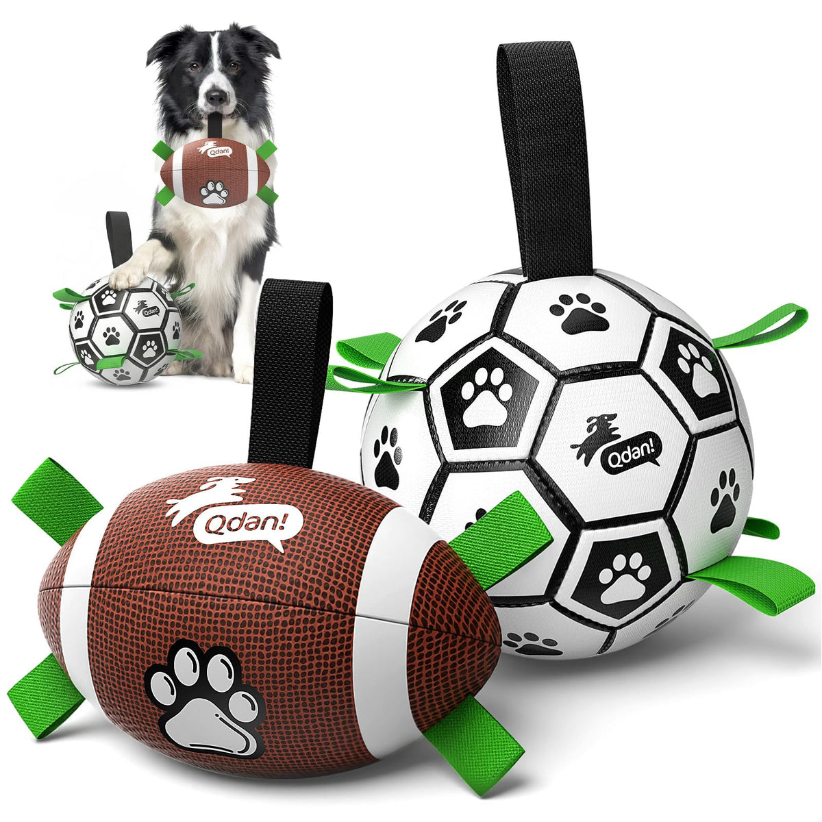 QDAN Dog Toys Balls with Bell Inside, Squeaky Dog Balls for Tug of War, Puppy Birthday Gifts, Dog Water Toys, Ball for Small Dogs(Black Green, 5 inch)