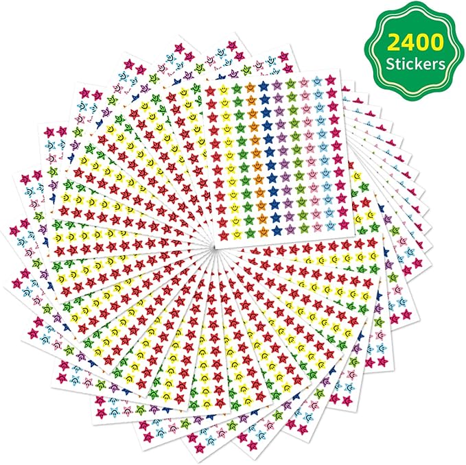 REGELETO 80 Pack Classroom Incentive Chart for 2 Designs with 2400 Pieces Colorful Star Stickers for Kids Students Classroom Teaching or Family Using