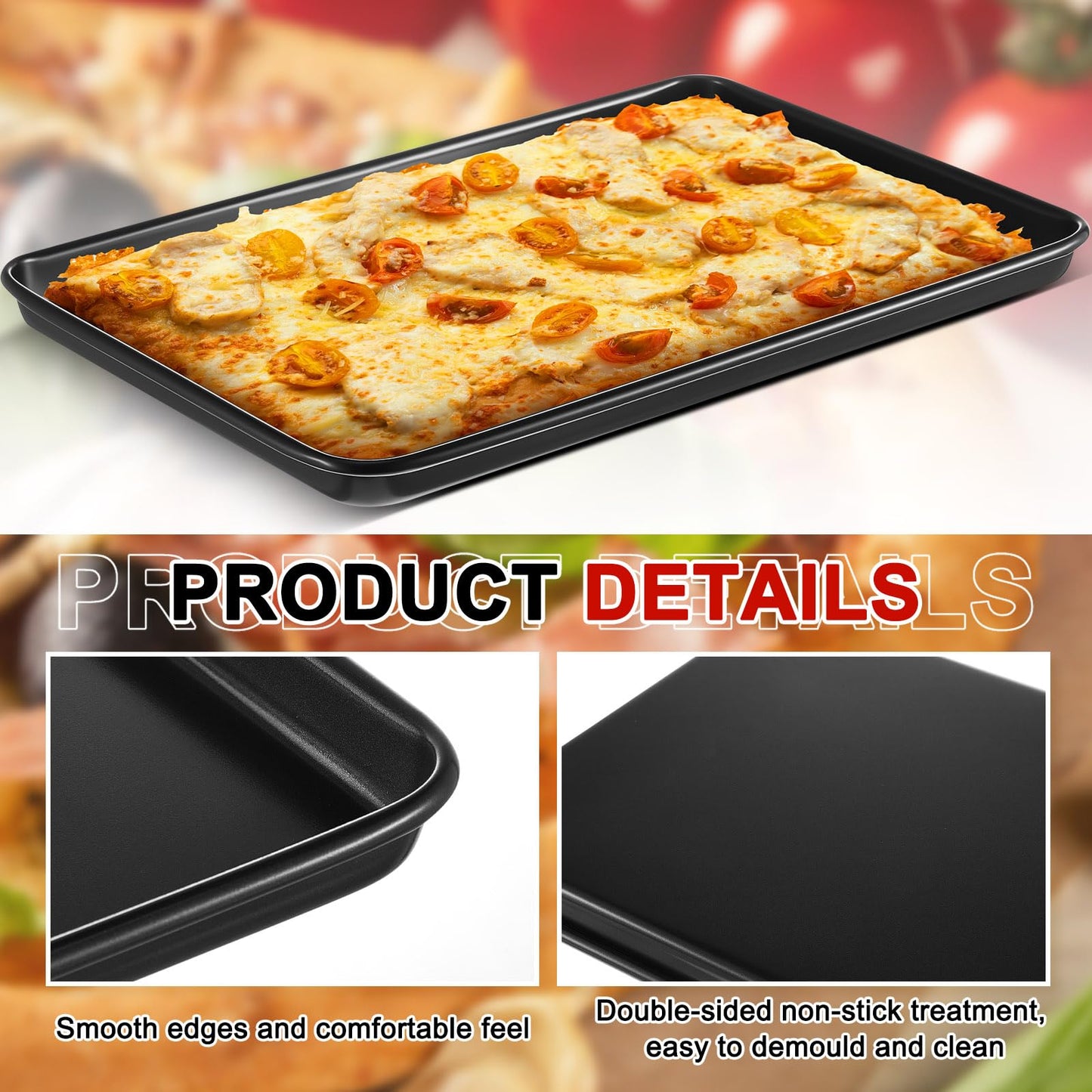 RimCereal 2 Pcs 17 Inch Grandma Style Pizza Pan Hard Rectangular Black Non Stick Sicilian Style Carbon Steel Pizza Pan Dish Pre Seasoned Bakeware Kitchenware
