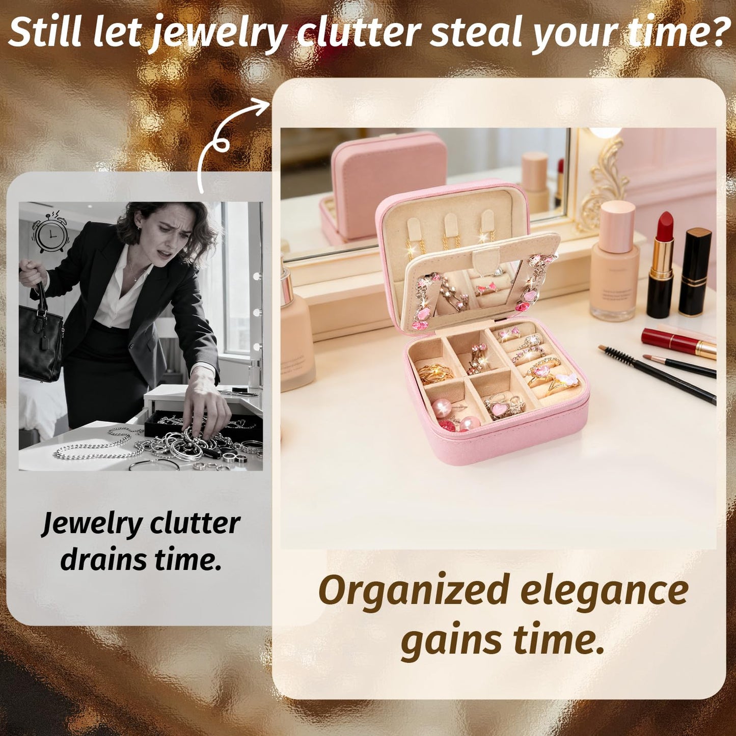SMUOBT Jewelry Box with Jewelry Set for Women Men - Multi-Layer Organizer Storage Case with Mirror, Necklace Bracelet Hoop/Stud Earrings Rings Gift Set for Her Him, Unique Birthday Party Gift