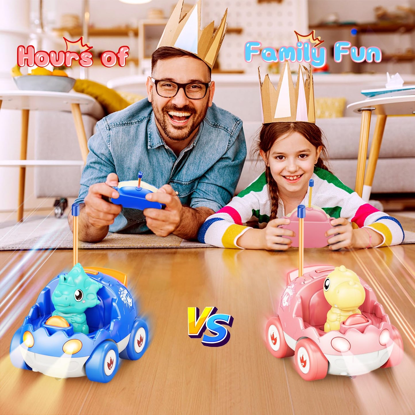 Kidz do 2 Pack Pink Dinosaur Remote Control Car Toys, Easter Present Birthday Gifts for Boys Girls 2 3 4 Years Old, Dino RC Car with Music and Light, Toddlers Toys for Kids 2-4 Year Old,(Pink Blue)