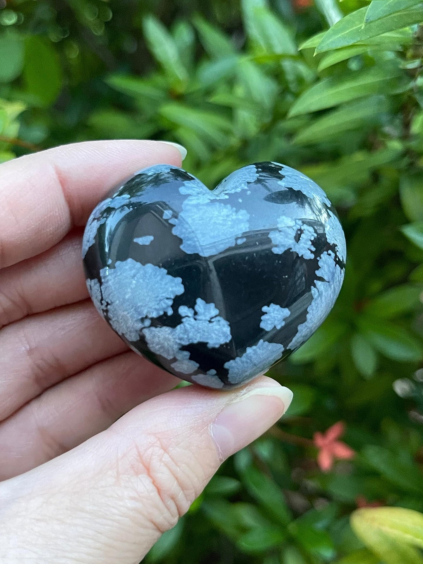 GAF TREASURES Snowflake Obsidian Gemstone Hearts, Polished Snowflake Obsidian Puffy Hearts, Snowflake Obsidian Crystal Palm Stone, Snowflake Obsidian Healing Crystal Hearts (1 Heart)