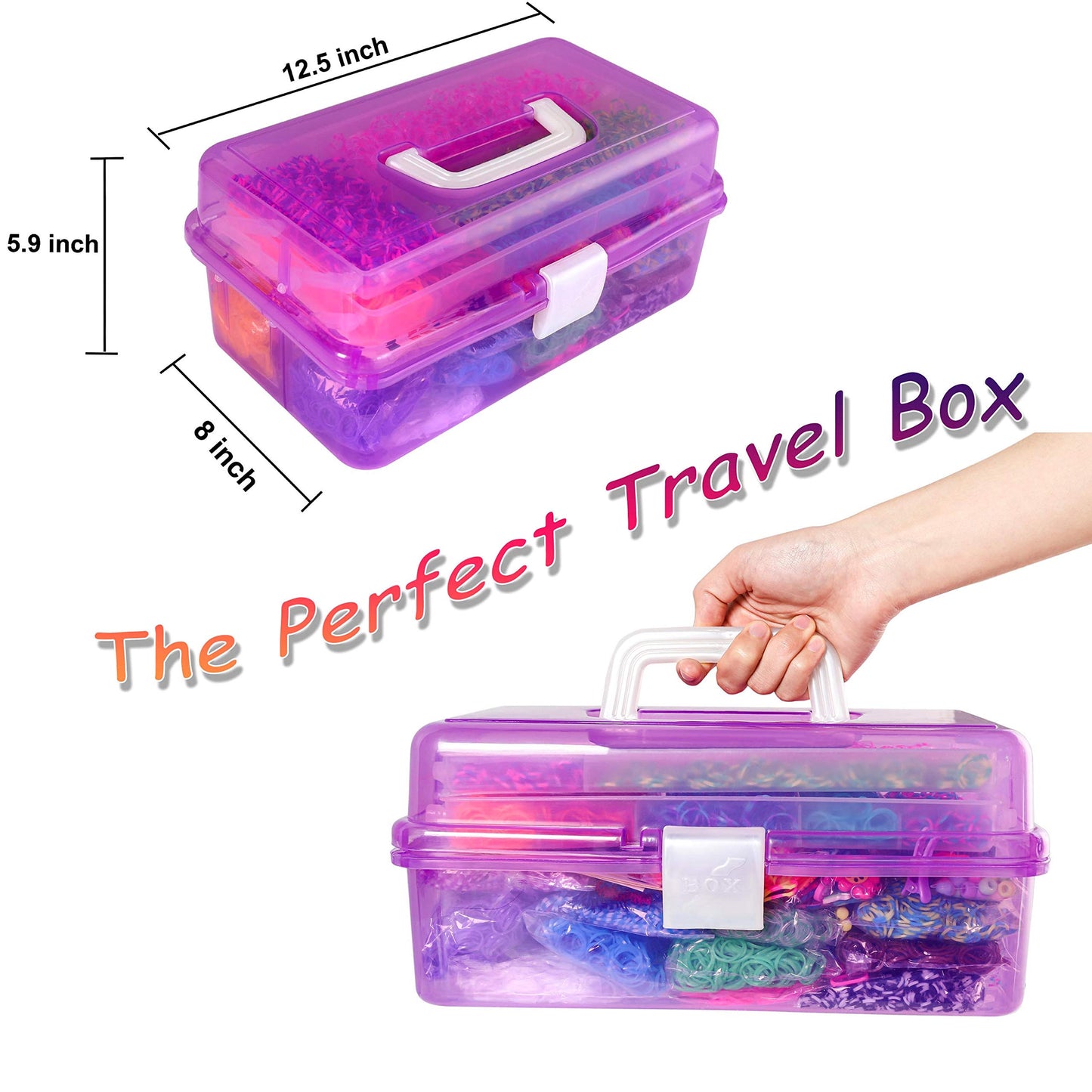 YITOHOP 15000+ Rubber Loom Bands, Mega Rubber Bands Bracelet Kit,Loom Bracelet Making Kit with 3 Layer Container,30 Colors,380 Beads,30 Charms,Clips, Hooks Tools for DIY Art Holiday Gift