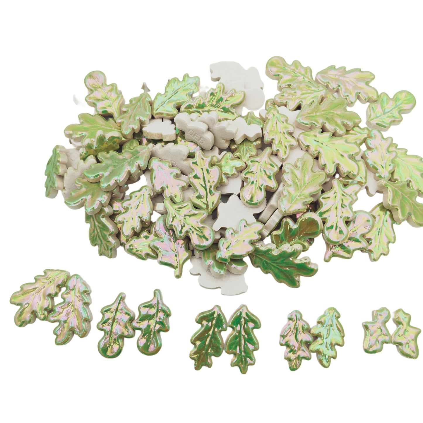 1.1lb Wavy Leaf Ceramic Mosaic Tiles, 5 Size (1.06-1.57") Random Making Creative Mosaic Pieces for DIY Mosaic Craft Supplies, Home, Outdoor Decor (Iridescent Light Green)