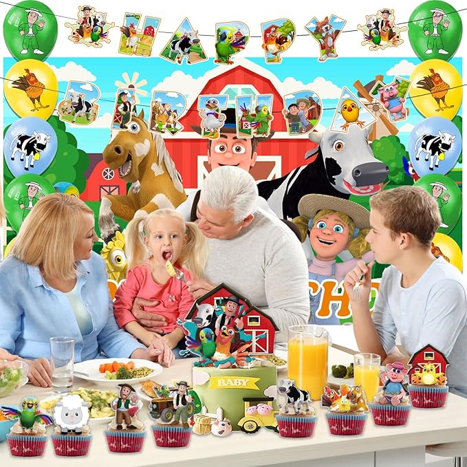 42pcs Lai Granja De Zenoon Party Decoration Pack Includes，Banner，Cake Topper，Blackdrop,Balloons for Zenoon party decoration