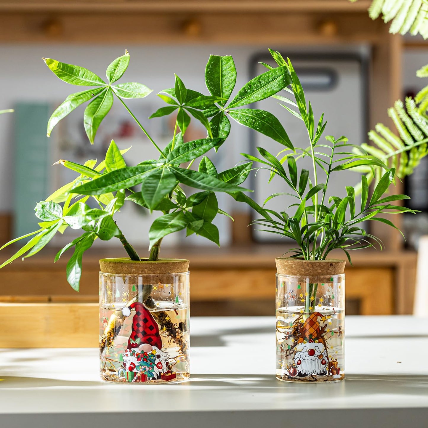 Christmas Vases, 2 Sizes Propagation Jars with Christmas Decorations Patterns, Desktop Glass Hydroponic Planter for Plant Cuttings, for Plant Lovers (6)