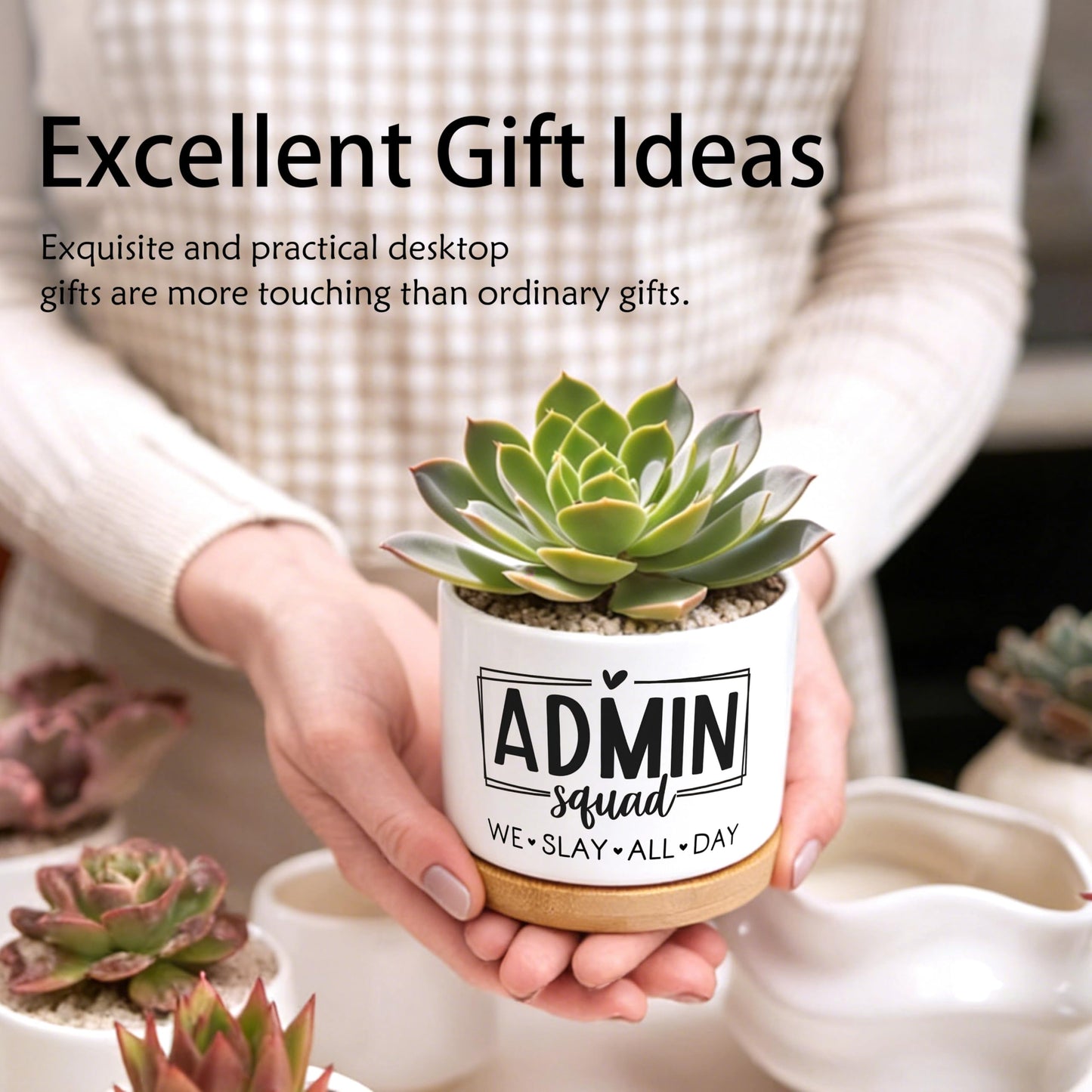 EVIHCG Administration Appreciation Gifts Planter Pots, Administrative Assistant Gifts, Admin Squad Ceramic Succulent Plant Flower Planters for Home Office Desk Table Shelf(No Plants)