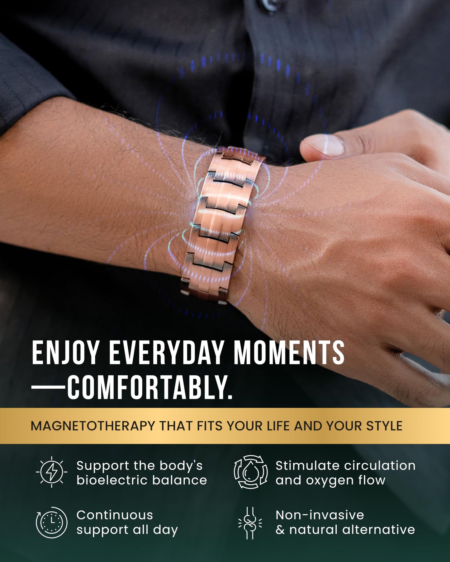 MagnetRX® 3X Strength Copper Bracelet – 99.9% Pure Copper Bracelets for Men with Magnets – Premium Fold-Over Clasp and Adjustable Bracelet Length with Included Sizing Tool (Legacy)