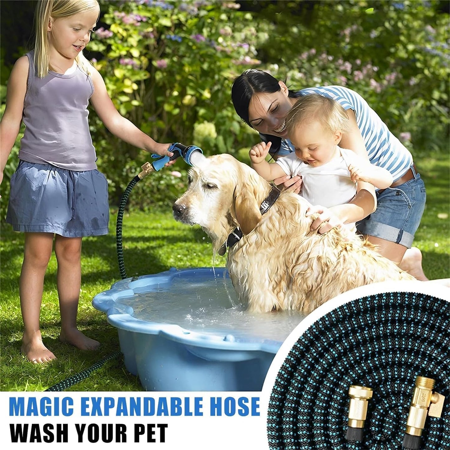 Expandable Garden Hose 75FT-Expanding Water Hose with Thumb-Controlled 10 Spray Nozzles&3750D Outer Fabric, Durable Collapsible Latex Core, Ultra Lightweight & Flexible