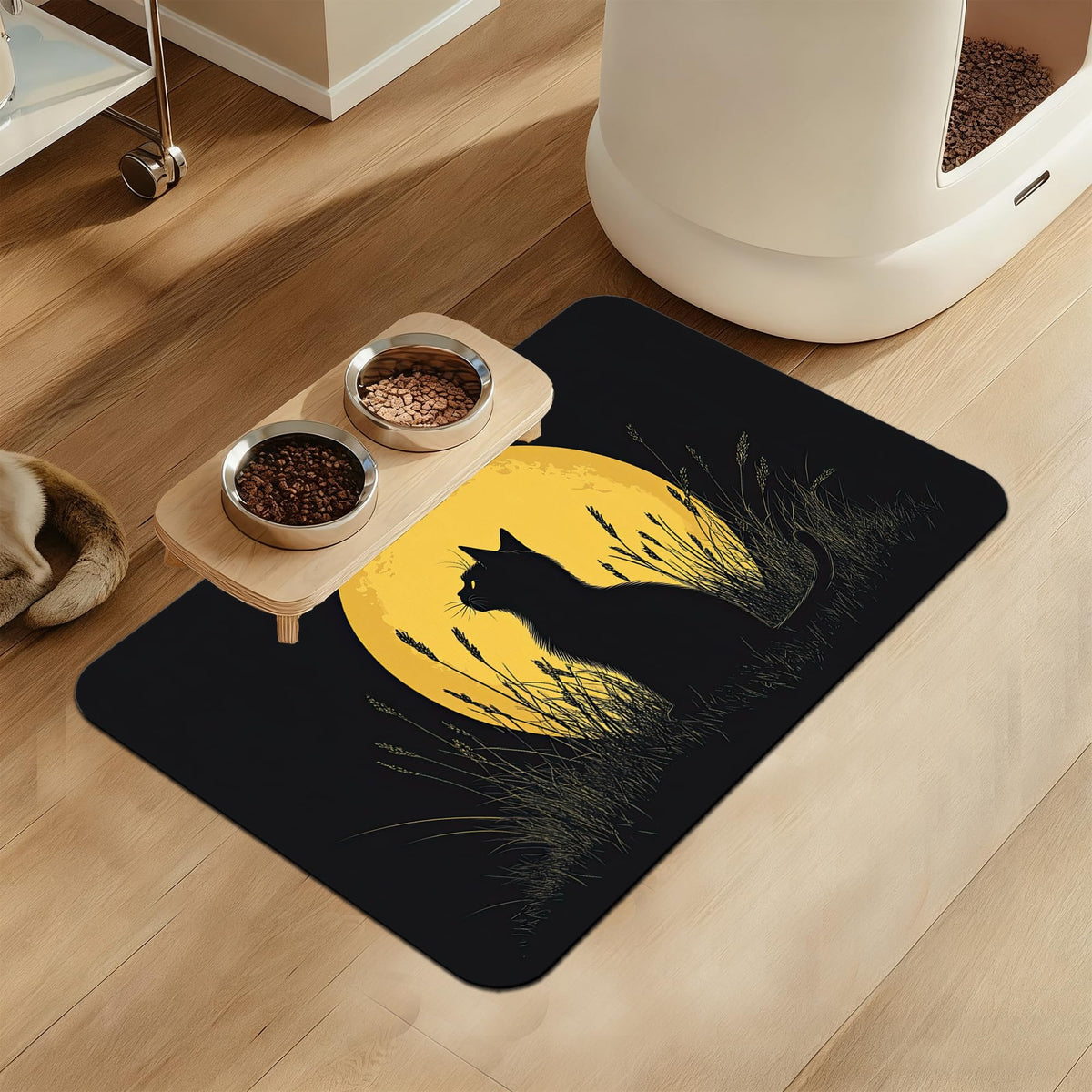 Pink Cat Dog Food Mat–Absorbent Quick Dry Feeding Placemat for Food and Water Bowls, Non Slip Rubber Backing, Waterproof Pet Supplies for Mess-Free Eating 12"x20"