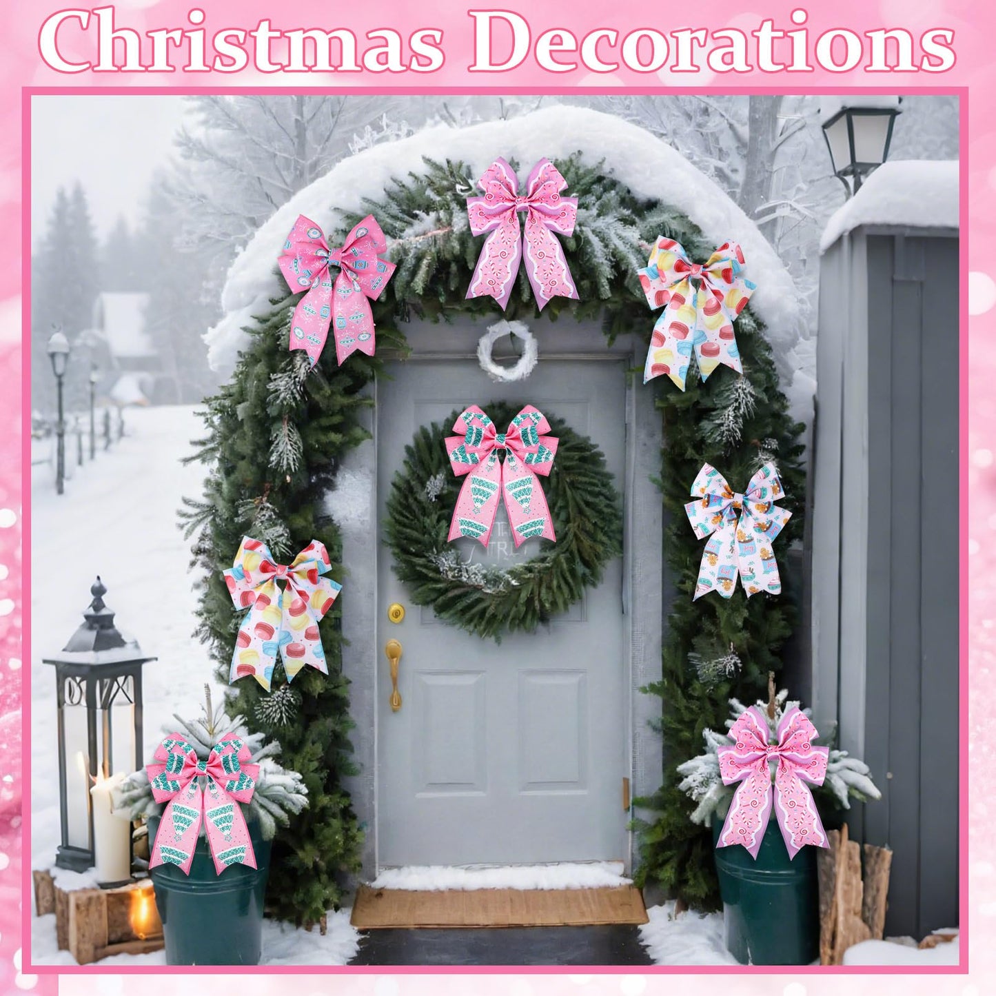 5 Roll 30 Yard Pink Christmas Candy Ribbon Wired 2.5 in Fabric Candy Pastel Christmas Wired Edge Ribbon for Xmas Tree Decorations, Gift Wrapping Wreath DIY Making Bow Crafts