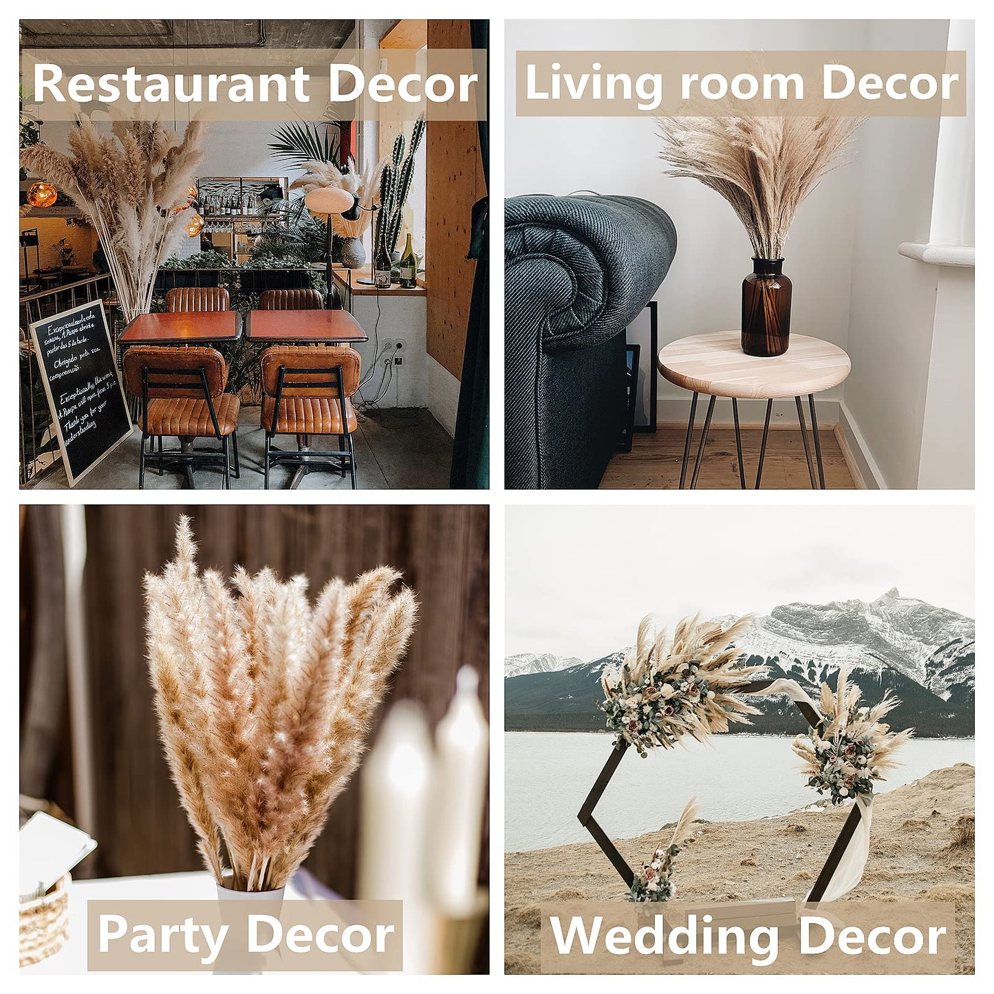 Bannifll 125 PCS Dried Pampas Grass Bouquet, Boho Table Decor, Bunny Tails Dried Flowers, Brown Pampas, White Pampas Grass for Weddings, Home Decor, Rustic Parties, and Baby Shower Decorations
