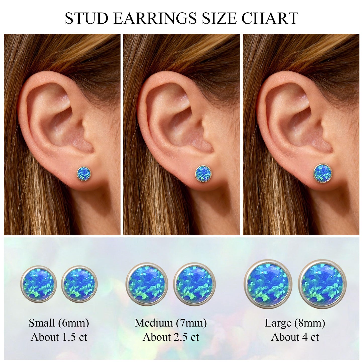 JiayangJY Silver Blue Fire Opal Stud Earrings for Women 18K White Gold Plated Sterling Silver Round Shape 7mm Opal Earrings with Push Back