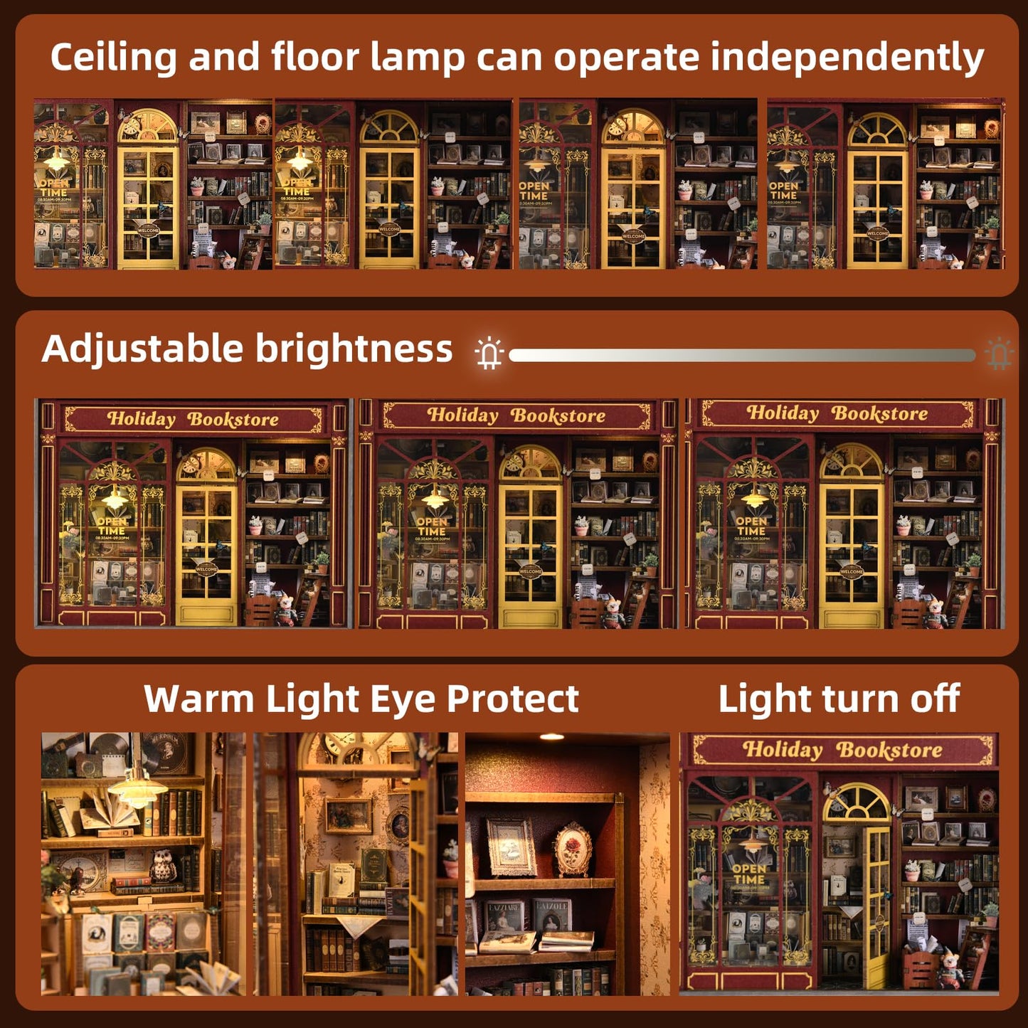 Book Nook Kit-3D Wooden Puzzle with LED Switch Control & Wall-Mountable Frame,DIY Miniature House for Beginners,Bookshelf/Tabletop/Wall Decor for Craft Lovers,Dollhouse Gift,Holiday Bookstore