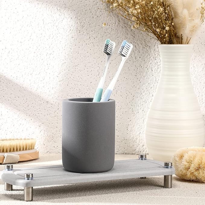 Diatomite Toothbrush Holder, BOJDOPIE Water Absorption Quick Drying Bathroom Countertop Organizer, Stand Cup for Toothpaste Makeup Brushes Razors (Grey)