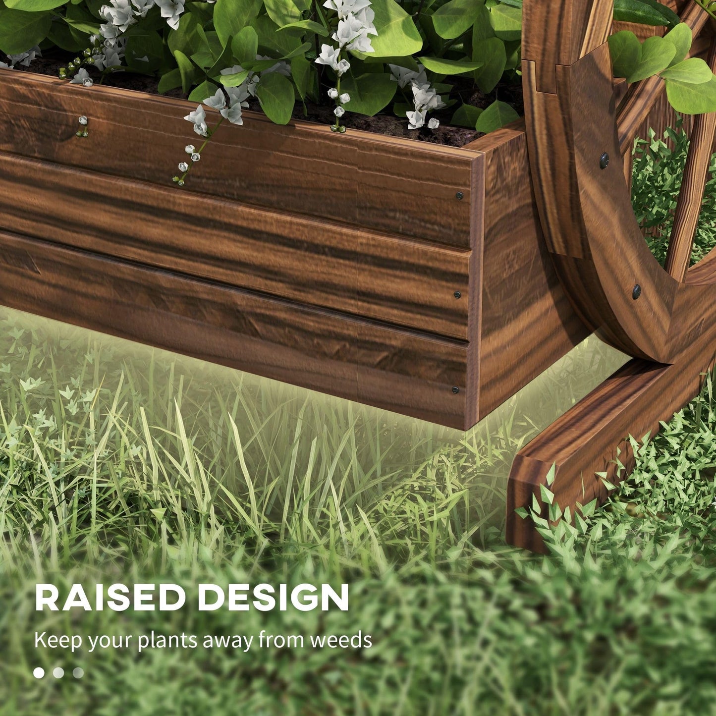 ZAVEROX 3-Tier Solid Wood Wagon Planter Box Raised Garden Bed Dimensions 25x21x24 Sturdy Exceptionally Durable Beige Brown Finish