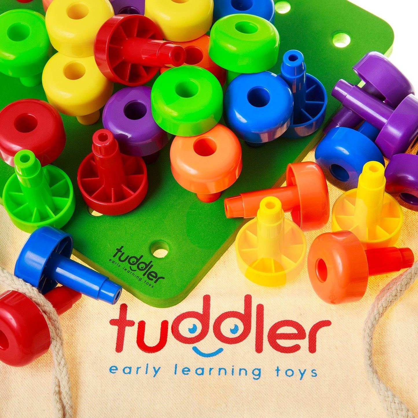 Toddler Peg Board Sensory Montessori Fine Motor Skills Educational Toys - 30 Stackable Pegs + Pattern Card + Drawstring Backpack + E-Book