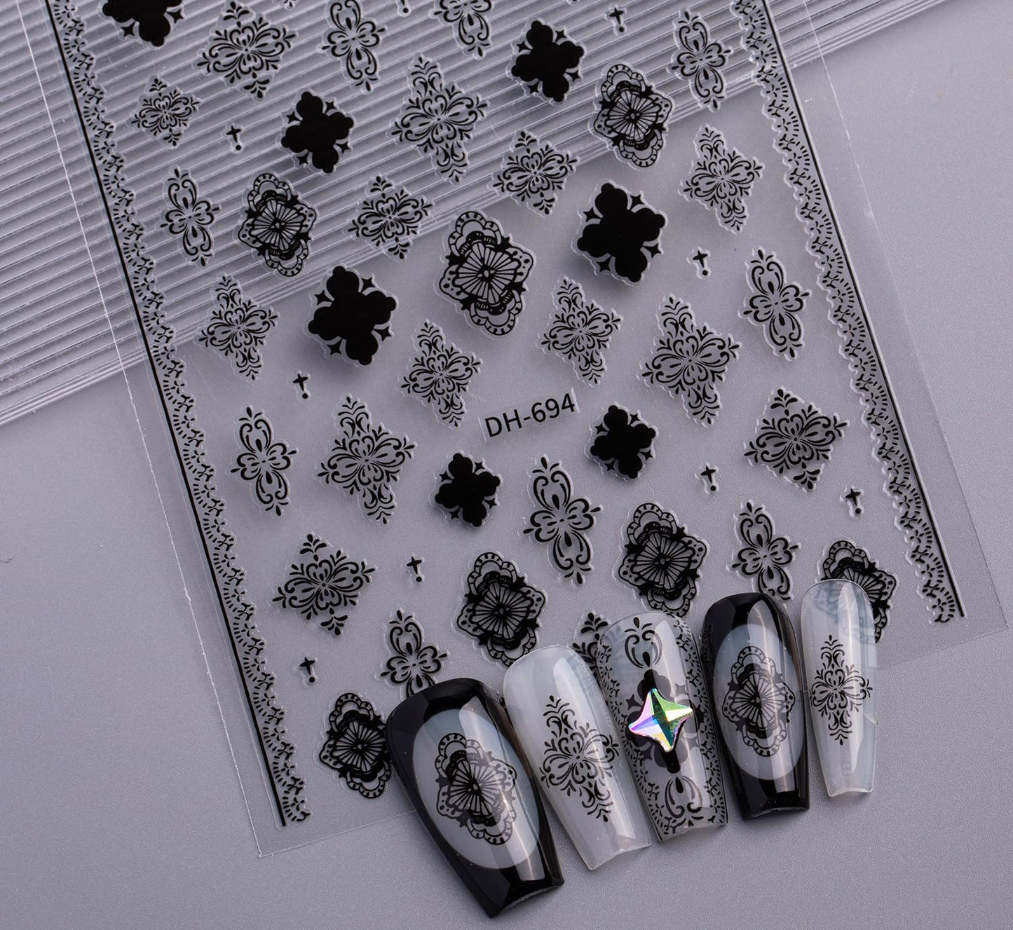 SIMAYKUWA Baroque Style Nail Stickers, Bohemian Vintage 3D Embossed Nail Art Decals with Adhesive Backing for Women A Set of 3 Sheets