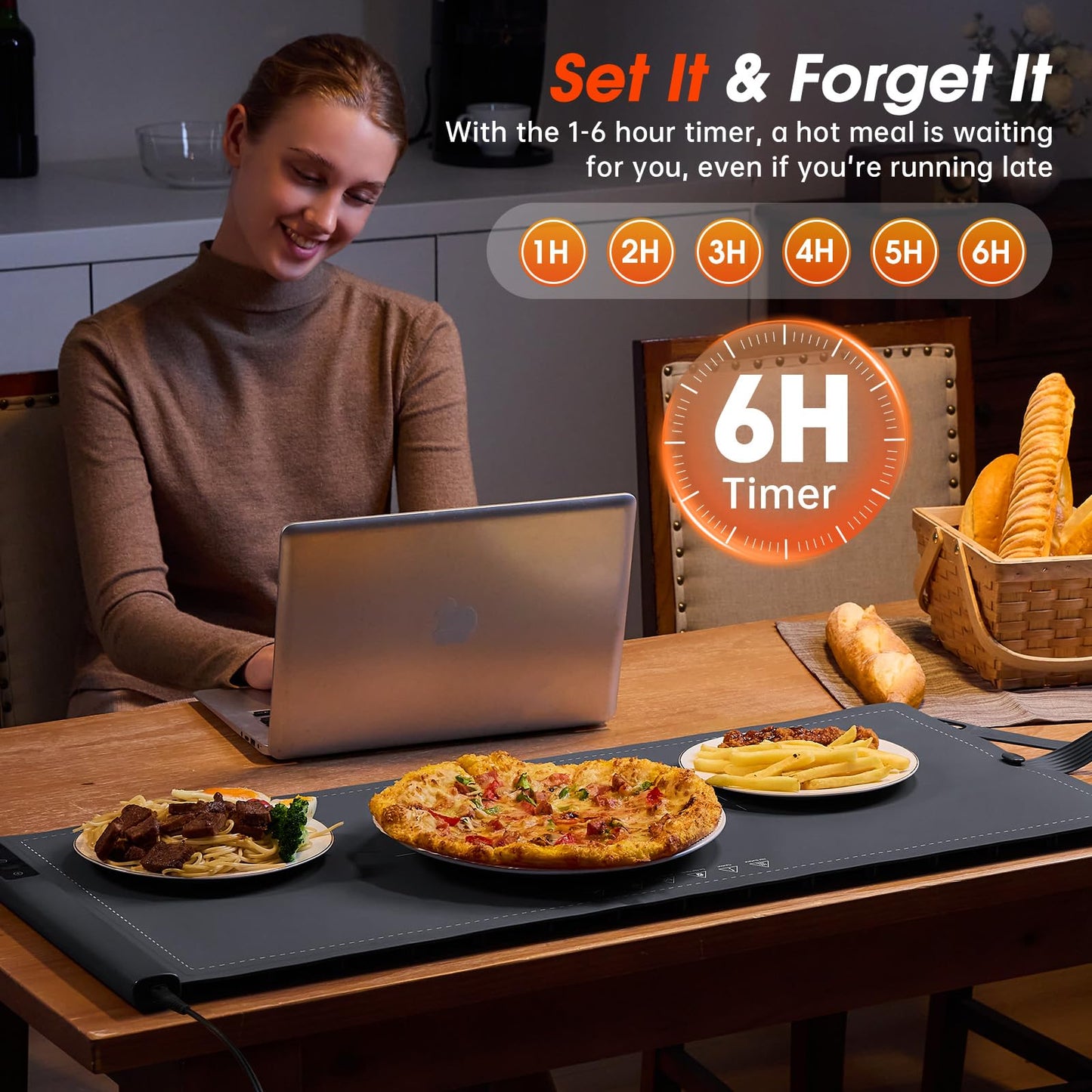 Warming Mat For Food Extra Large- 36"x16" Electric Warming Trays for Buffets Party, Food Warmers For Thanksgiving, Christmas House Warming Gift, Portable Heating Mat with 9 Temp Settings & 6H Timer