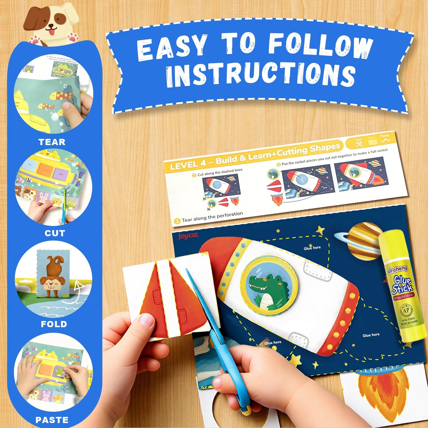 Toddler Scissor Skills Activity Book, 4 Progressive Levels to Learn Cutting for Kids Ages 3-6, 27 Fun Crafts with Child-Safe Scissors, Develop Fine Motor Skills, Ideal Christmas Gift & Arts and Crafts