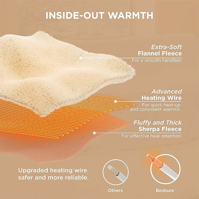 Bedsure Electric Blanket King Size - Dual Control Heated Blanket King Size, Fast Heating with 10 Time Settings & 10 Heat Settings, Warm Gift for Grandma (100x90 inches, Cream)