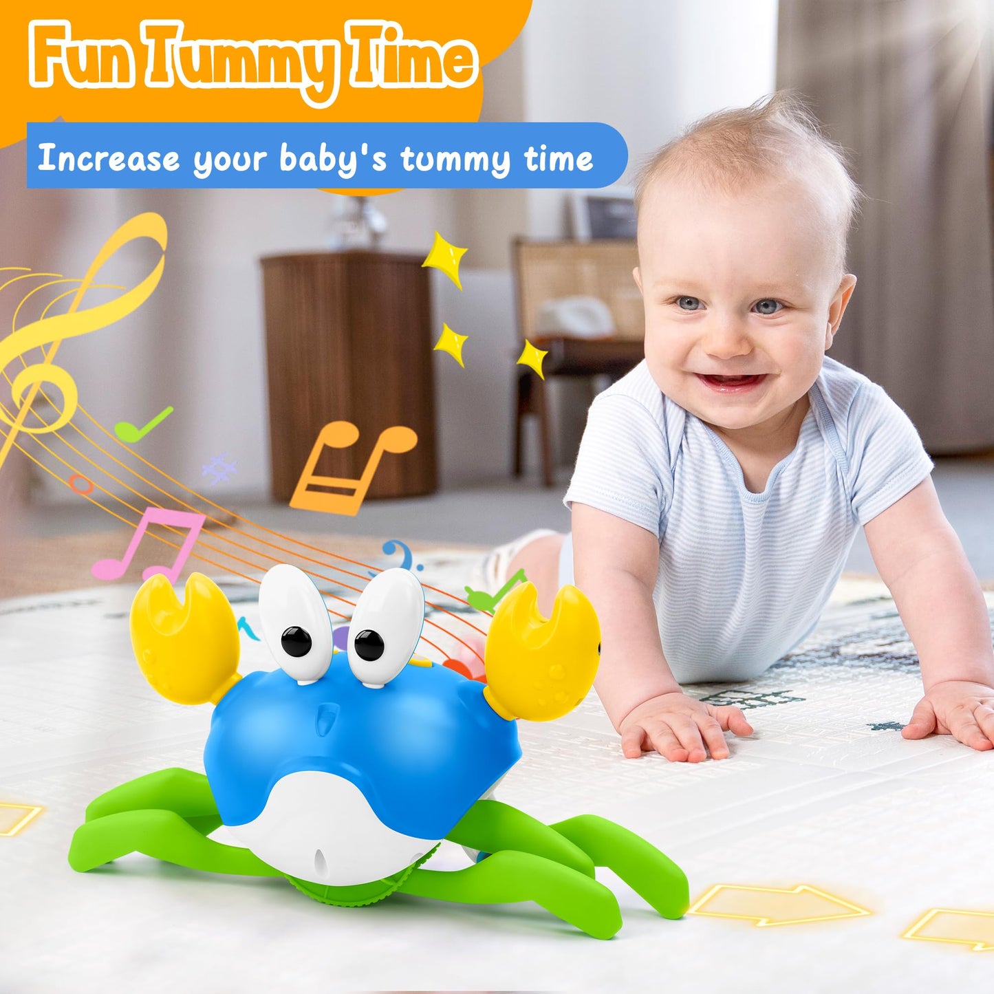 Hielse Crawling Crab Baby Toy, Increase Baby's Tummy Time Crab, Inspire Crawling, Automatic Obstacle, Rechargeable, Music, Remote Control Truck, Recording, Dancing Crab Toy RC Car for Kid Development