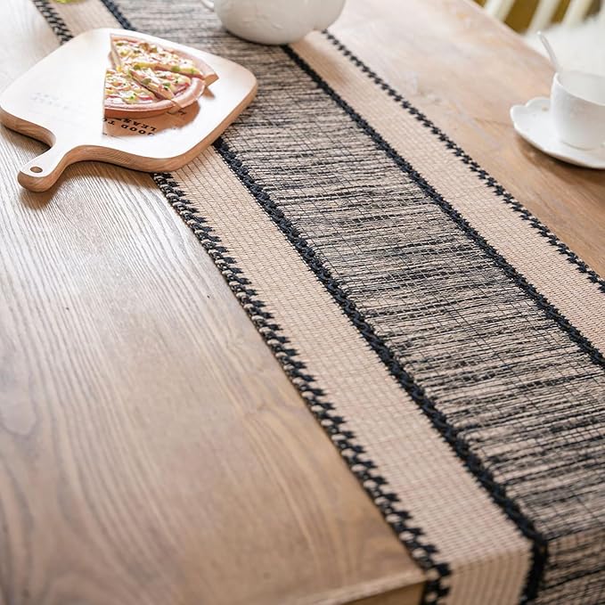 Natural Jute Table Runner, Burlap Style Table Runner, Rustic Farmhouse Table Runner Country Vintage for Wedding, Party Table Decorations, Boho Décor Black Hemp 14x48 inch TAB28